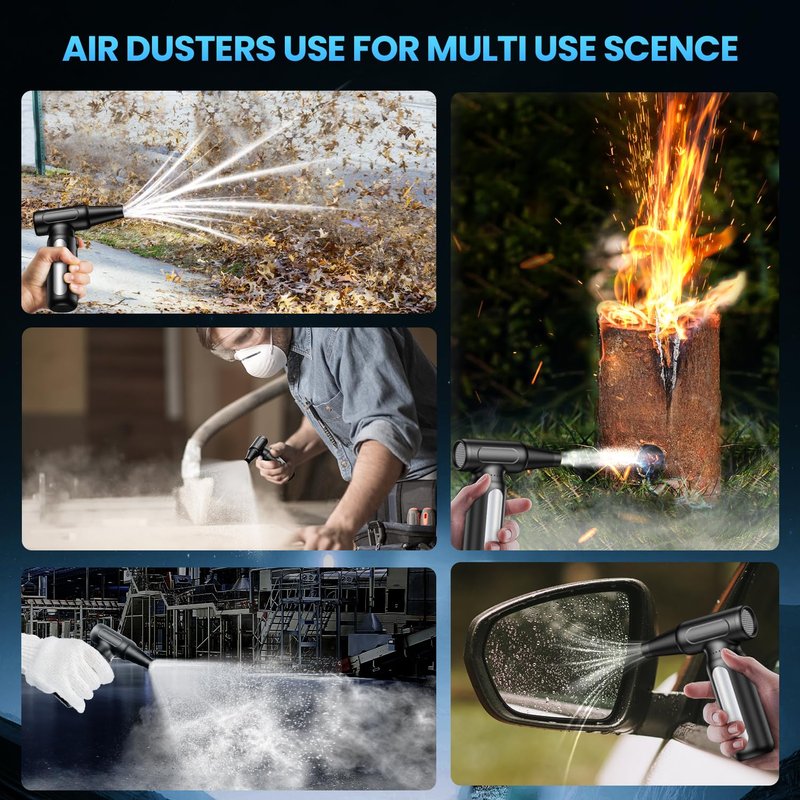Electric Compressed Air Duster, Rechargeable Cordless Air Duster for PC, Keyboard & Electronics Cleaning, Replaces Canned Air & Air Cans, Portable Air Blower with Multiple Nozzles