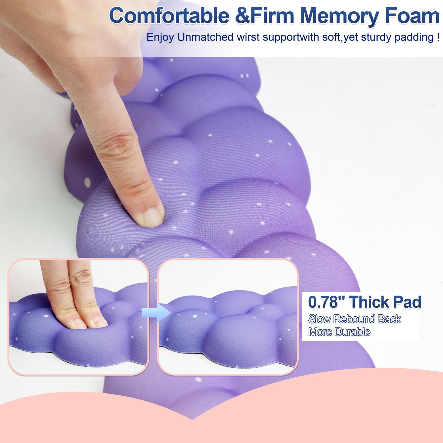 LJYZMD Cloud Wrist Rest Set for Keyboard and Mouse, Includes Cute Coaster, with Computers and Laptops(Purple Star Set)
