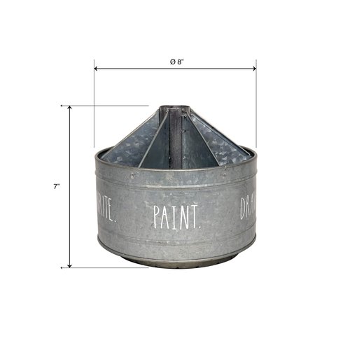 Rae Dunn Rotating Decorative Organizer – Galvanized Steel Desktop Stationary Spinner Holder - 6 Compartment Round Pen and Pencil Cup - Office, Home and Art Supplies - Rae Dunn by Designstyles