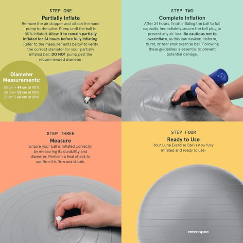 Retrospec Luna Exercise Ball - Anti-Burst Fitness Equipment for Yoga & Core Training | Home Gym & Office Use