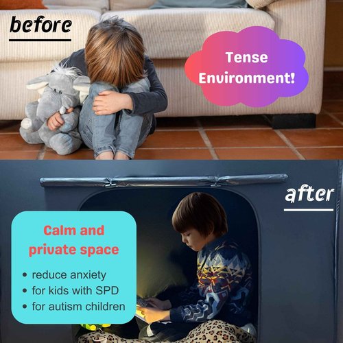 lukidoki Sensory Tent for Kids & Adults with CPC Certification - Large Size 47x47x47in Sensory Calm Corner Helps Autism, ADHD, SPD Children Relax, Reduce Anxiety - Pop-up Blackout Hideout Play Tent