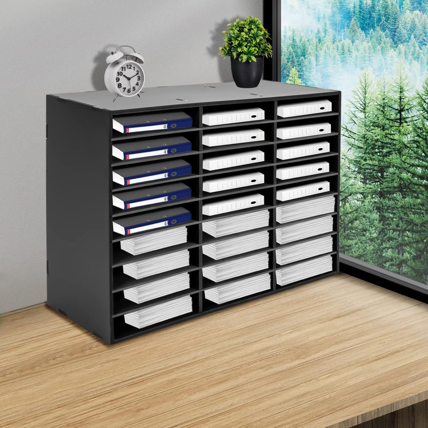 Literature Organizer, 27 Compartments Mail Sorter Organizer, Countertop Literature Sorter Student Mailbox for Classroom, School, Office (Black)