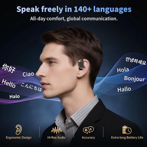 Skiennix AI Translation Earbuds - Real-Time 144 Language Translator | 60H Playtime, Wireless Bluetooth Headphones for Travel & Business