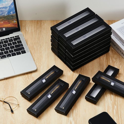 Colarr 36 Pcs Empty Pen Gift Box Pen Case with Cushion Clear Lid Cardboard Box Display Case for Gift Office Supplies Birthday Souvenir Presentation Jewelry Christmas(Black)