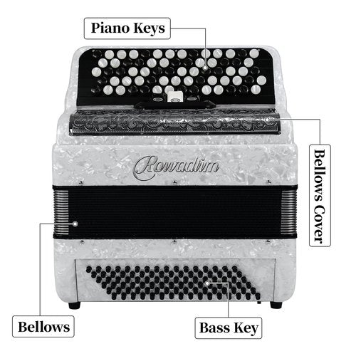 Accordion - 69 Key 96 Bass Professional Model with Strap | Premium Performance Instrument for Teachers, Musicians & Serious Enthusiasts (White)