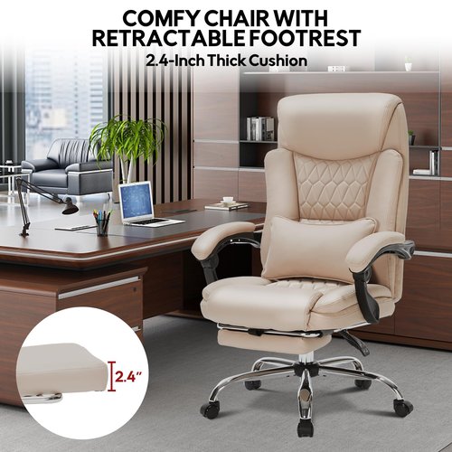 400lbs Reclining Executive Office Chair with Foot Rest,Big and Tall Ergonomic Office Chair with,Home Office Desk Chairs for Heavy People (Khaki)