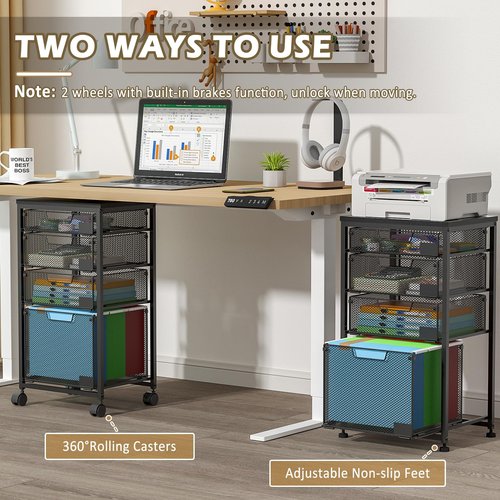 Sbanmao Rolling Storage Cart with Drawers, Utility Cart with Wooden Tabletop and Lockable Wheels Multifunctional Storage Organizer Craft Cart for Classroom, Bedroom, Bathroom, Office, Black