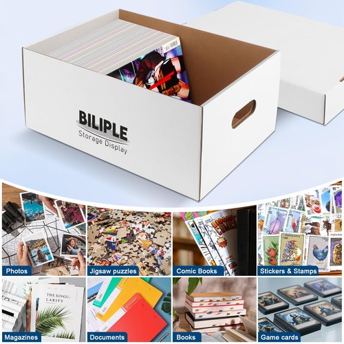 6 Pack Comic Book Storage Box, 15.8" X 7.2" X 10.7" Thick Cardboard Comic Long Box with Lids, Holds 150-175 Current/Silver Age Comics, Stackable Comics Books Bin Container Organizer Holder(White)
