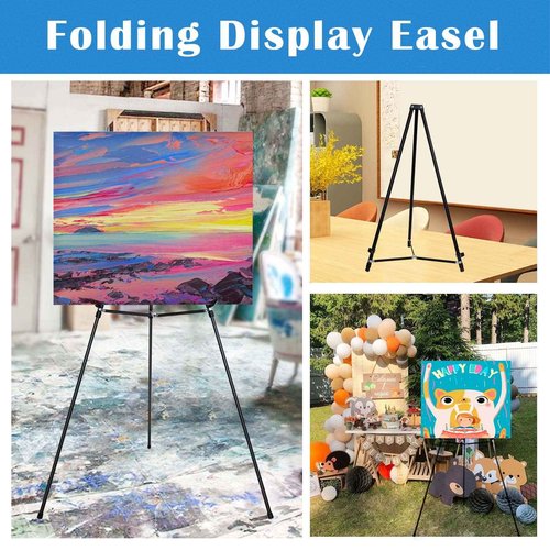 Falling in Art 66" Aluminum Display Easel, Presentation Stand with Adjustable Height for Signs, Posters, and Whiteboards, Black 2 Pack
