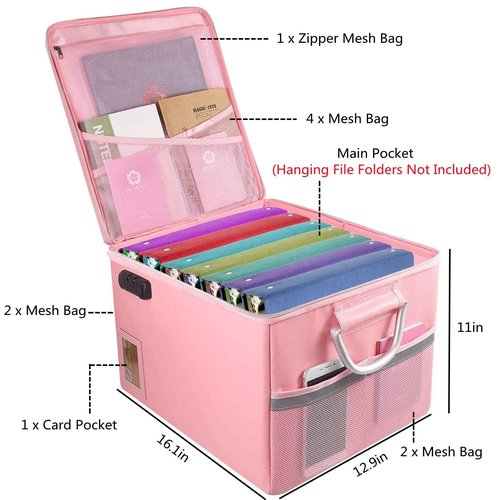 2 Pack Fireproof Document Organizer, Fireproof File Cabinet Box with Lock, Portable Office Safe Box for Hanging Letter/Legal Folder 16.1 x 12.9 x 11in (Black Pink)