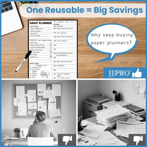 JJPRO Reusable Desktop Daily Hourly Planner with Stand,Reusable Desk Hourly Notepad,Hourly Dry Erase Board with Stand,11"x 8.5"Desk Hourly Planner with Detachable Engineered Wood Stand for Office, Home