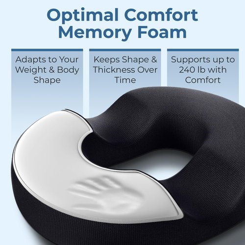 5 STARS UNITED Donut Pillow Hemorrhoid Tailbone Cushion ā Large Cushion for Pain Relief ā Coccyx, Prostate, Sciatica, Pelvic Floor, Pressure Sores, Pregnancy, Postpartum Recovery, Black