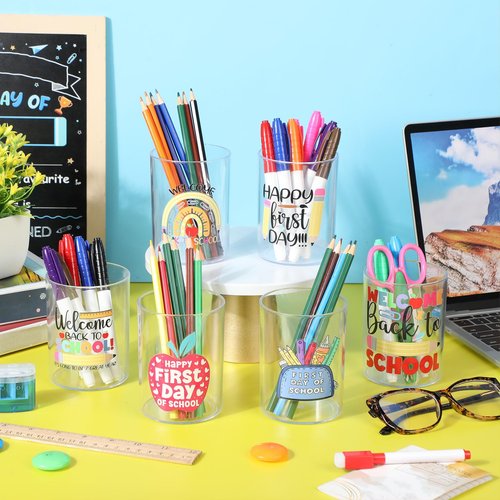 AmazingSpark 12 Pcs Pencil Dispenser for Classroom Plastic Pencil Holder Back to School Teacher Gifts Clear Pen Holder Desk Organizer Pen Cup Containers for Classroom Office Student Appreciation Gift