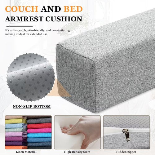 NANGELRN Couch Arm Rest Pillow, Linen Armrest Cushion, High Density Foam Armrest Cushion, Removable & Washable Rectangular Headboard Elbow Support for Armchair Sofa Bed,Beige-2pcs,5.9x5.9x19.7