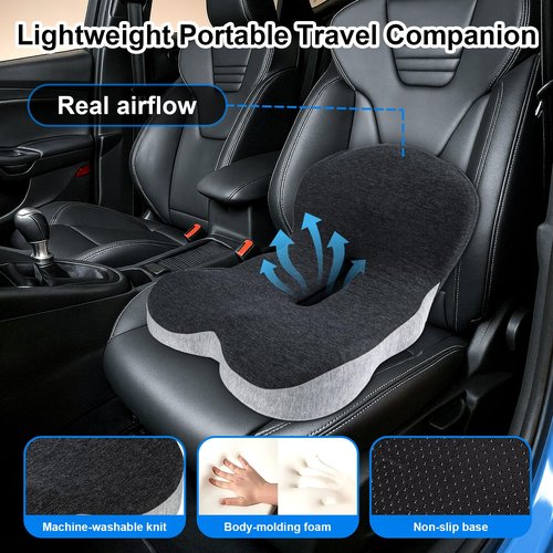 Nixegym Memory Foam Office Chair Cushion, L-Shaped Integrated Seat Cushions, Chair Seat Cushion for Lower Back Tailbone Protection, Ergonomic SeatCushion with Lumbar Support (Black Gray)