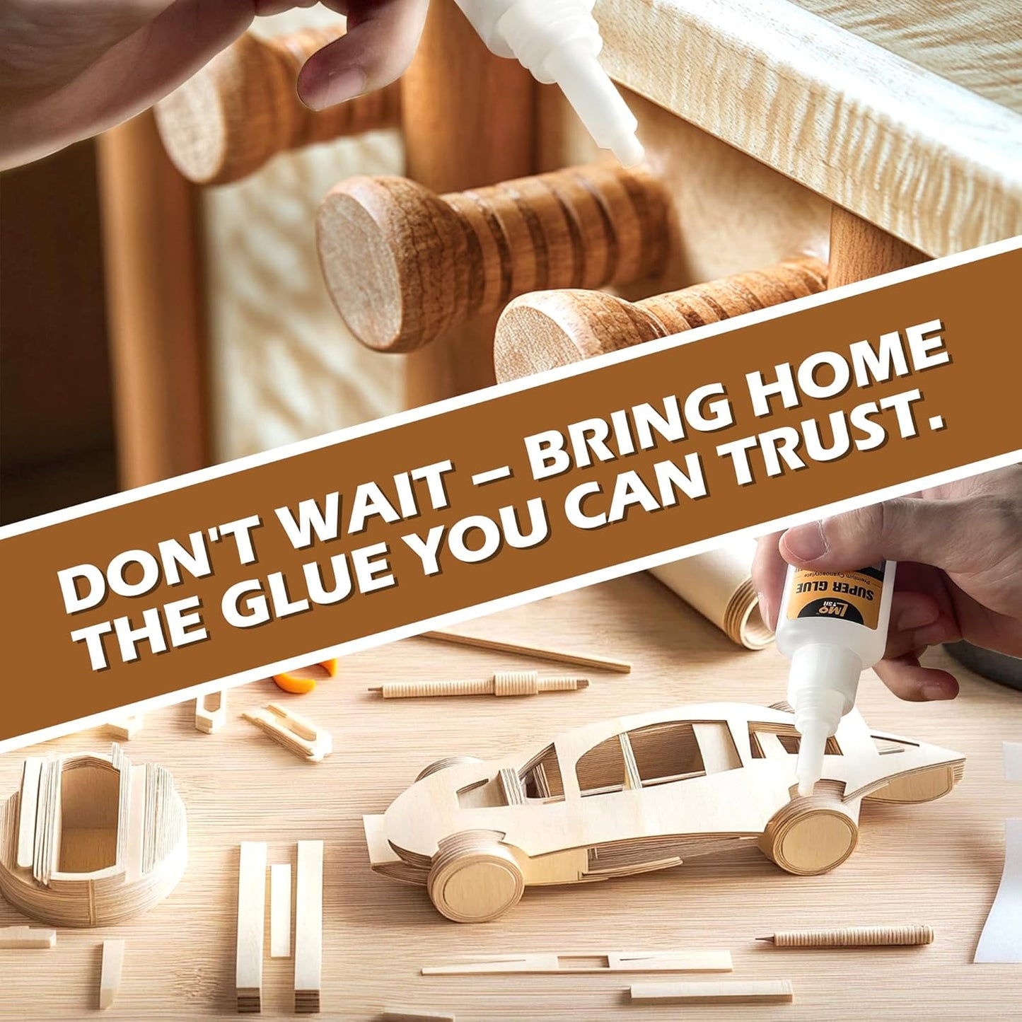 Wood Super Glue - Clear Instant Cyanoacrylate Adhesive for Wood Crafts & Repairs | All-Purpose CA Glue