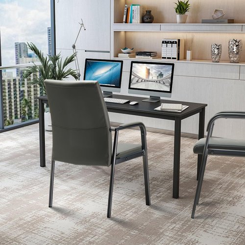 VACYOVKE Office Guest Reception Chair 600 lbs Capacity Leather Conference Room Chairs with Padded Armrests No Wheels Desk Chair Grey