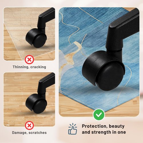 Office Chair Mat, Gsmmatwin 36" x 48" (6mm) Thick Blue Modern Chair Mat, Anti-Slip Under Desk Chair Carpet for Hardwood Floor, Belgian Velvet Surface, Machine Washable Under Desk Rug for Office Home