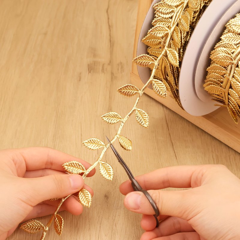 Gold Leaf Trim Ribbon 1-3/4 Inch x 44 Yards – Wired Metallic Organza Edge Ribbon for Wreath, Wedding, Cake, Party, DIY Crafts & Home Decor