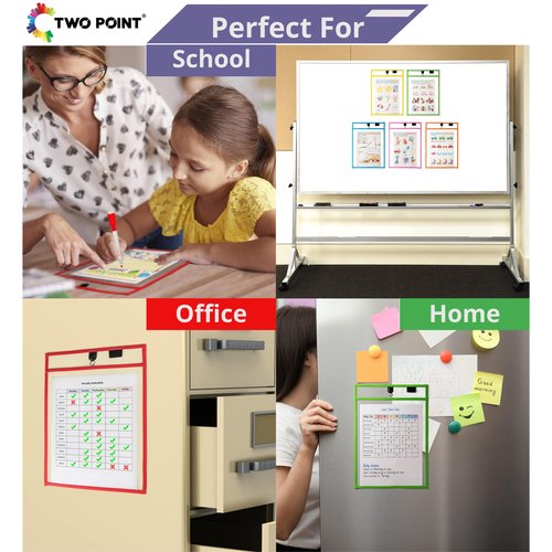 Magnetic Dry Erase Pockets by Two Point (30-Pack) - 10 x 14 in - Portrait Clear Dry Erase Pocket Sleeves, Job Shop Ticket Holders, Clear Paper Sleeves Protectors, Magnetic Pouch