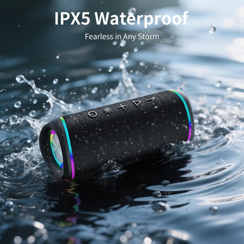 IHE Bluetooth Speaker with HD Sound, Portable Wireless, IPX5 Waterproof, Up to 20H Playtime, TWS Pairing, Bluetooth 5.3, for Home, Party, Beach, Outdoor, Electronic Gadgets, Birthday Gift (Black)