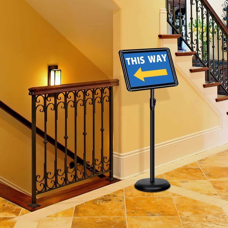 VAIIGO 4 Packs 8.5x11 Inch Sign Stand - Adjustable Floor Standing Sign Holder, Pedestal Poster Stand for Vertical & Horizontal Display, Outdoor & Indoor Use for Business & Store Signage - Black