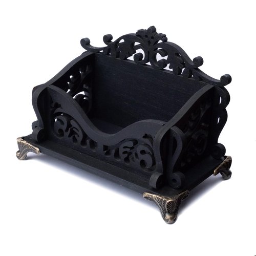 INSOVITA Small Wooden Business Card Holder - Black Gothic Business Card Stand for Office or Counter, Dark Academia, Goth, Witchy Decor and Aesthetic Desk Accessories