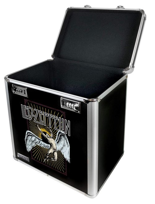 Vaultz Vinyl Record Storage Box - Locking 50 Album Holder & Organizer - Great Alternative to Flimsy LP Crate - 14.4 x 13.4 x 9.6 Inches - Led Zeppelin Album Design