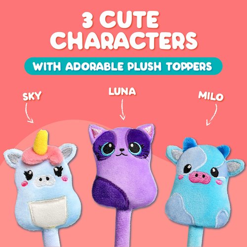 BUNMO Cute Pens - Cute Fun Pens w/Soft Grip & 6 Refills - Gifts for Tweens - Fun Writing for Kids - Gift for Teens - Squishies for Kids - Plush 3 Pack