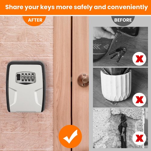 Fayleeko Key Lock Box Wall Mounted, 5 Keys Capacity, Key Safe Security Storage Lock Box for Indoor, Outdoor, Garage, Garden, Store (1 Pack, Black)