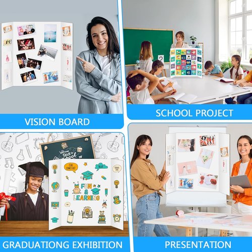 IKAYAS Trifold Poster Board - 48" X 36" White Display Boards for Science Fair & Art Projects
