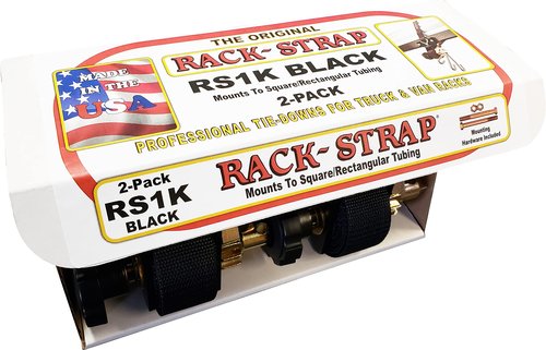 2 Pack, Rack-Strap The Original American Made Ladder Rack Tie-Downs, Right Angle Mounting Bracket, RS1K Black Right Angle Mounting Bracket, Bolt Mounting Hardware Included, 8 Ft Black Strap