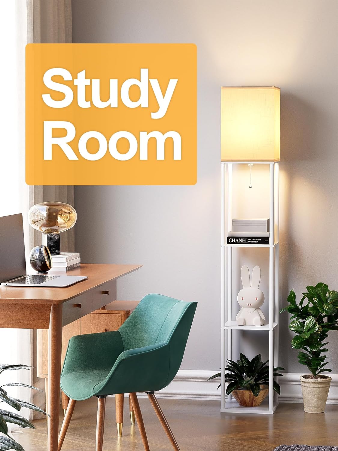 Skiennix Floor Lamp - Stylish White Shelf Lamp with 3 CCT LED Bulb | Perfect for Living Room & Bedroom