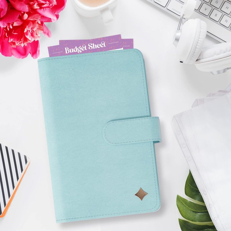 SOUL MAMA Budget Binder with Cash Envelopes - Blue Money Organizer for Cash, A6 Binder Cash Envelopes for Budgeting, Money Saving Binder with Rose Gold Stickers