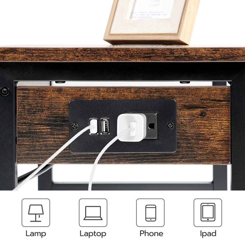 HOOBRO Printer Stand for Desk, Desktop Printer Stand with Outlet and USB Ports, Small Printer Table, Under Desk Printer Cart, File Rack for Home Office BF01UPS01-BF42PS01