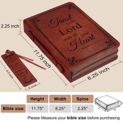 HelvioraX Bible Case for Men Woman, Mens Bible Covers for Women with Bookmark Large Bible Cover Case for Women Mother Lady with Handle Zippered Pocket Church Bible Book