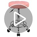 KKTONER Pink Adjustable Swivel Drafting Stool with Wheels, PU Leather Office Chair