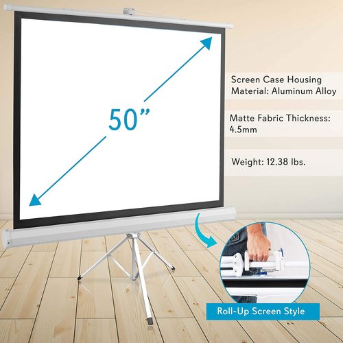 Pyle 50-Inch Portable Projector Screen - Lightweight Tripod Stand, Easy Setup, 4:3 Aspect Ratio, White Matte Fabric