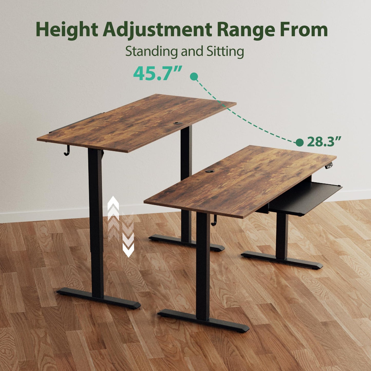 Agilestic Height Adjustable Desk with Keyboard Tray, 55 x 24 Inches Electric Standing Desk with Memory Preset, Stand up Computer Table, Lightweight Board, Dark Brown