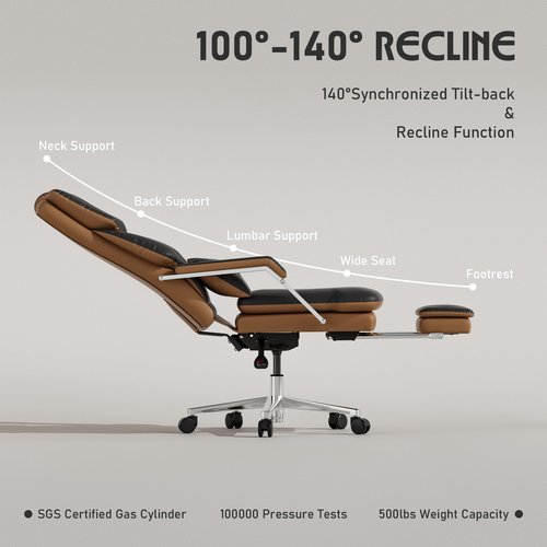 SeekFancy Reclining Office Chair with Footrest, Big and Tall Office Chair 500lbs with Wide Seat and Lumbar Support for Heavy People, High Back, PU Leather, Black