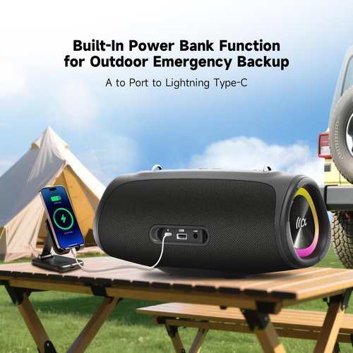 TAZATA Portable Loud Bluetooth Speaker, 60W Large Subwoofer Wireless Bluetooth 5.3 with Powerbank USB Charge Out,Waterproof IPX7,Rugged Outdoor Boombox for Party,Beach,Golf Life,Pool, Shower,Bike Use