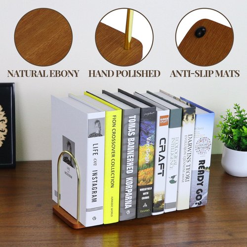 Multibey Ebony Wood Book Ends for Shelve, Large Decorative Bookends for Heavy Books, Non-Skid Wooden Book Stopper for Home Office Desk,1 Pair
