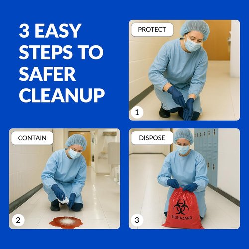 School Health 27-Piece Bodily Fluid Spill Clean-Up Kit | OSHA Compliant Bloodborne Pathogen Protection with PPE & Biohazard Bags