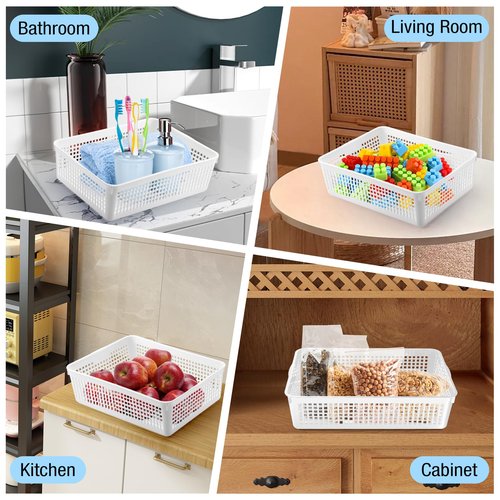 Cptoion A4 Size Plastic Storage Basket Tray,6 Pack Plastic Paper Storage Trays,Desktop File Paper Letter Organizer Basket for Classroom, Office, Home (White)