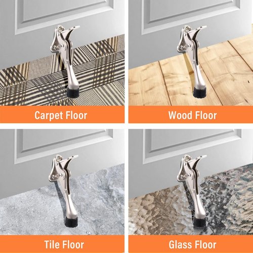 Moxweyeni Heavy Duty Door Stops - 6 Pieces Adjustable Metal Kickdown Doorstop with Rubber Tips | Silver