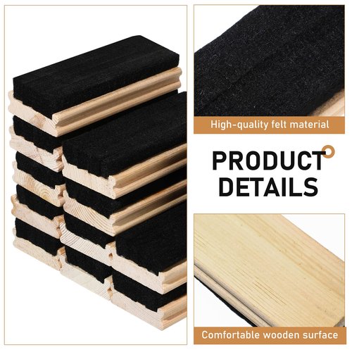 Felt Campus Style Erasers, Cleaner Dusters Felt Chalkboard Eraser for Kids Wood Chalk Eraser for Chalkboard Cleaners Dusters for Markers White Black Boards Paint School Students Teachers (12)