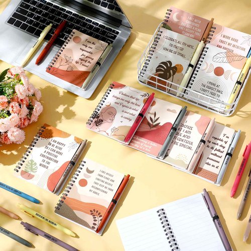 Kosiz 48 Pcs/24 Set Positive Affirmation Gifts Gratitude Spiral Notebooks with Pens Motivational Encouragement Notepads Daily Affirmations Journal for Women Christmas Holiday Gifts (Rainbow)