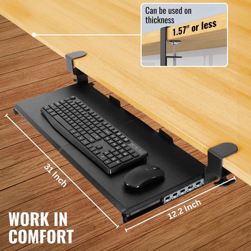JollyDesk Keyboard Tray Under Desk Slide Out – Large 27" (31" Wide with Clamps) Computer Drawer Pull Out with Sturdy C-Clamp Mount, Ergonomic Keyboard Holder Under Desk Tray, Black