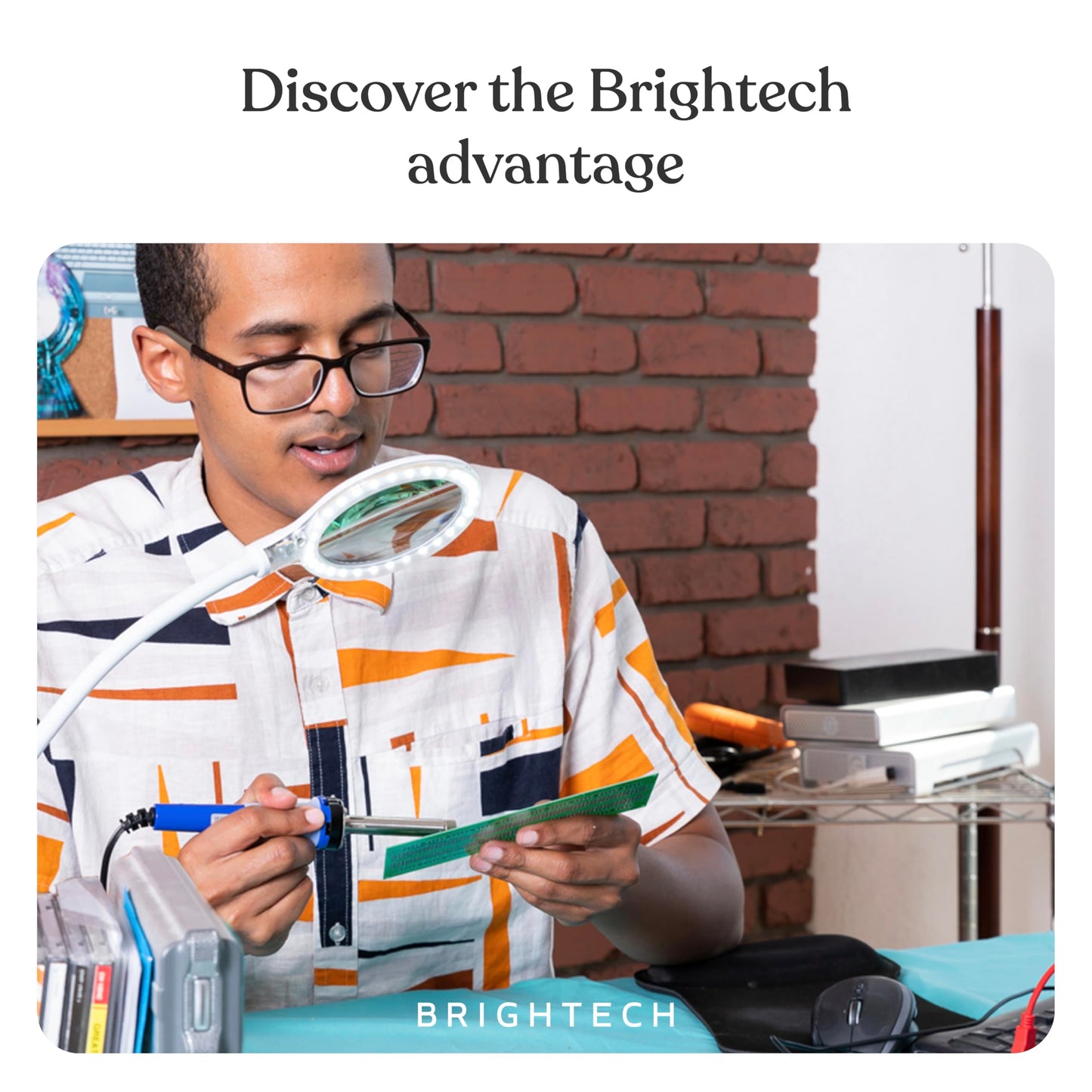 Brightech LightView Pro Flex 2 in 1 Magnifying Desk Lamp, 1.75x Light Magnifier, Adjustable Gooseneck Magnifying Glass with Light for Crafts, Reading, Close Work