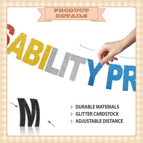 Disability Pride Month Banner - No DIY Glitter Disability Pride Month Decorations, July Disability Awareness Party Supplies